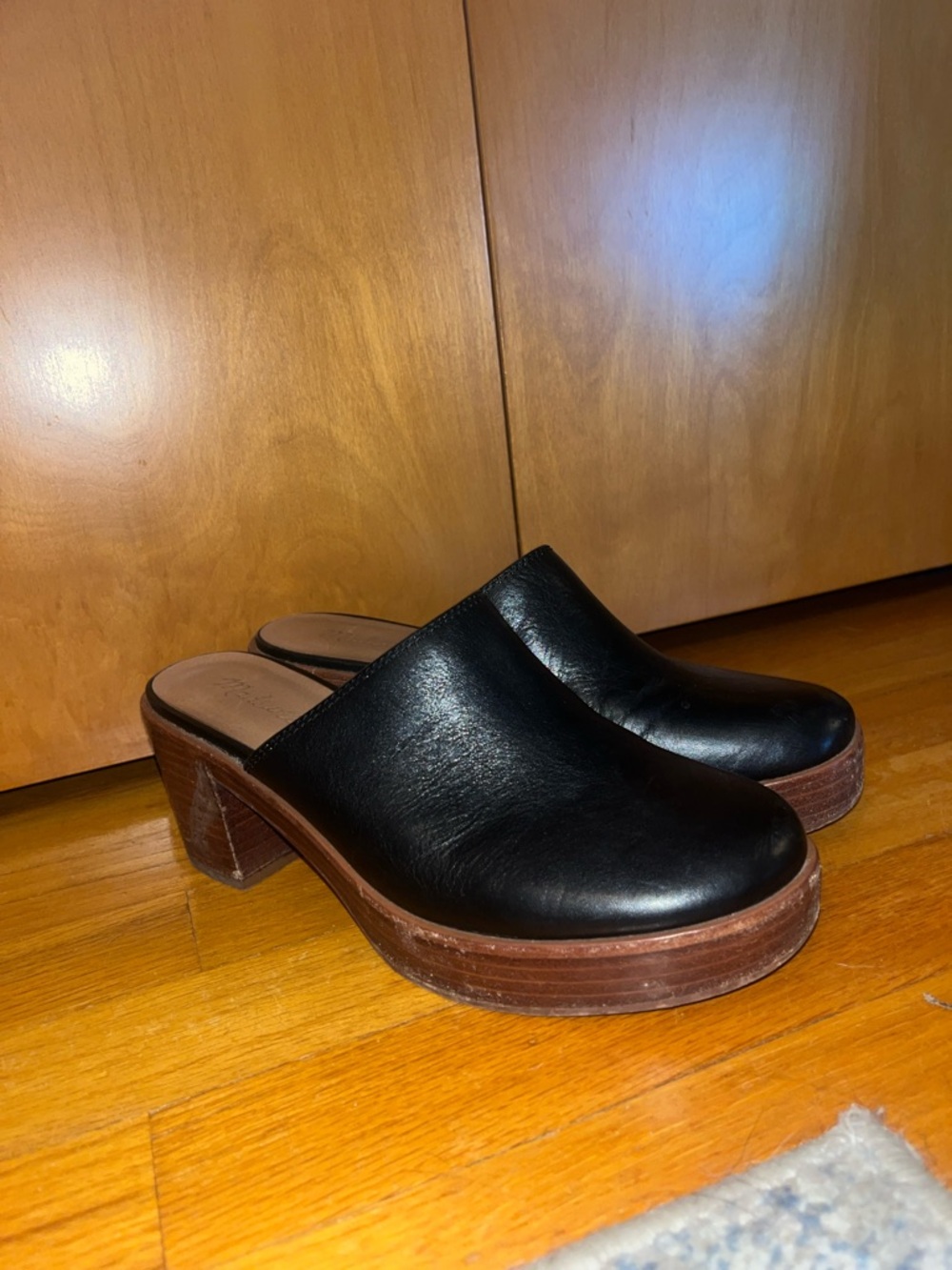 Madewell Black Leather Clog Mule platform